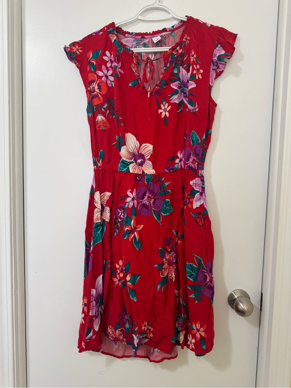 Old Navy Red Floral Tie-Neck Dress